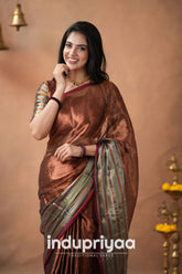 Copper Handloom Tissue Cotton Saree